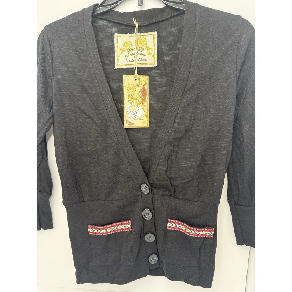 Noa Noa Cardigan Sweater Black Button Front Boho Womens